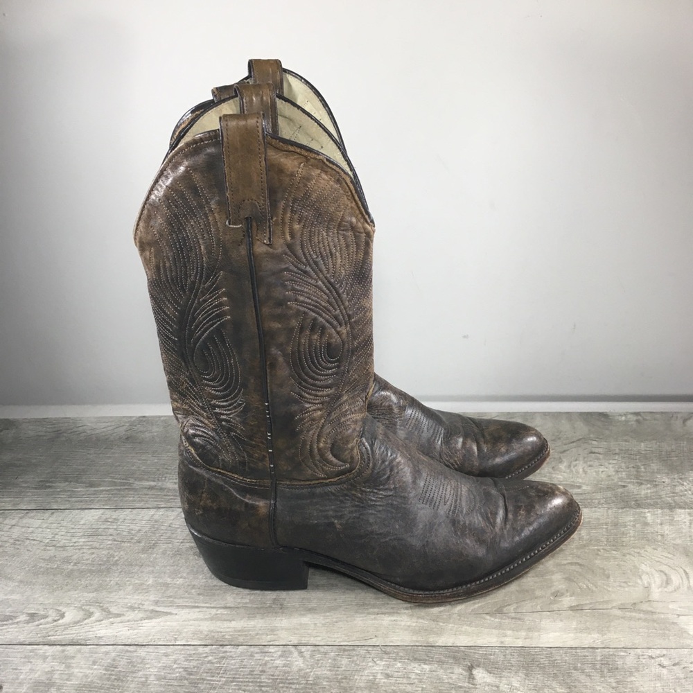 Vintage Abilene 6684 Distressed Leather Western Cowboy Men Pull On Boots Size 12